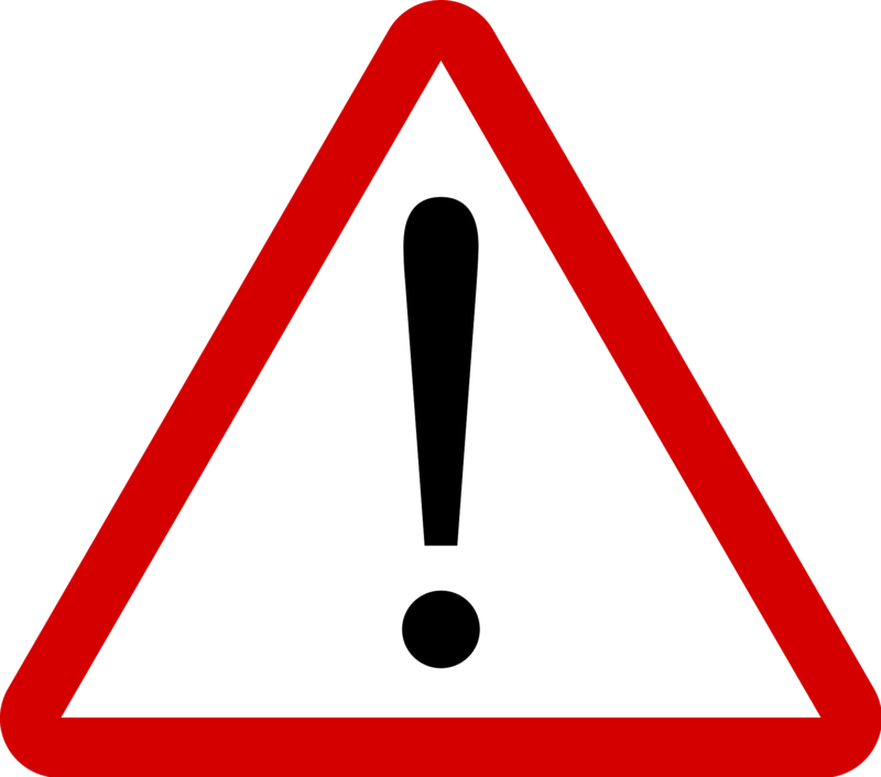 Warnschild mit rotem Dreieck und schwarzem Ausrufezeichen.