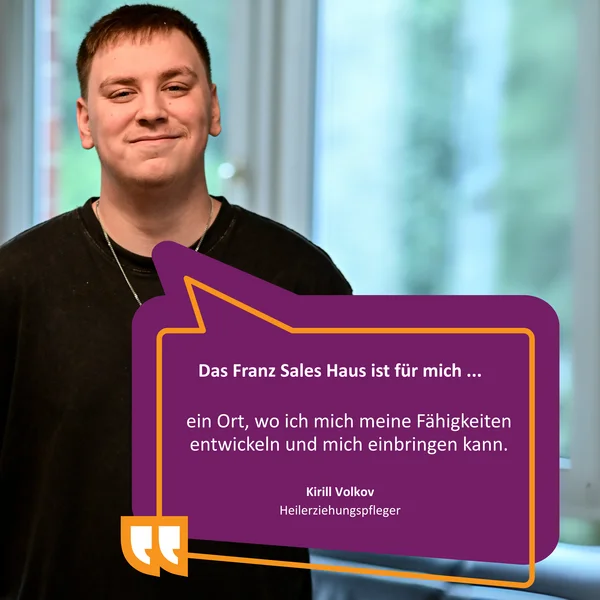 Mann mit Zitat über persönliche Motivation und Entwicklung am Franz Sales Berufskolleg