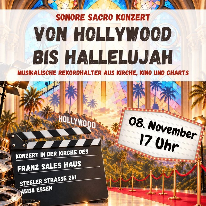 Plakat für ein Konzert: "Von Hollywood bis Hallelujah" am 8. November um 17 Uhr in Essen.