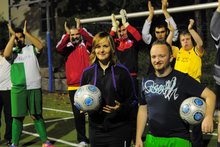 Fußball-Team mit Bällen