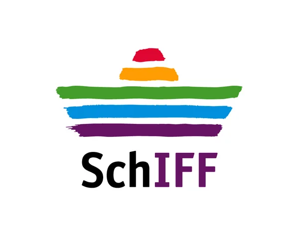 Logo SchIFF: Ein Schiff aus Strichen in bunten Logo-Farben des Franz Sales Hauses