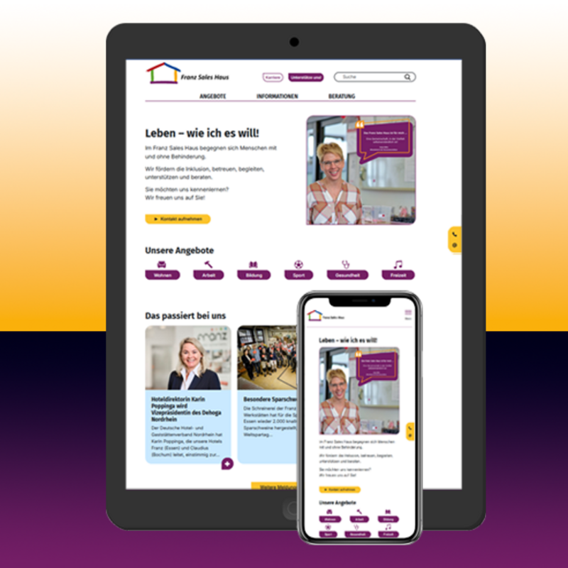 Tablet- und Smartphone-Ansicht der neuen Franz Sales Haus Webseite