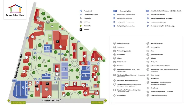 Plan mit allen Gebäuden vom Campus des Franz Sales Hauses